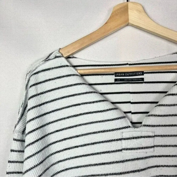 Urban Outfitters UO Black & White Striped Inside Out Notch Neck Long Sleeve Top - Picture 4 of 7